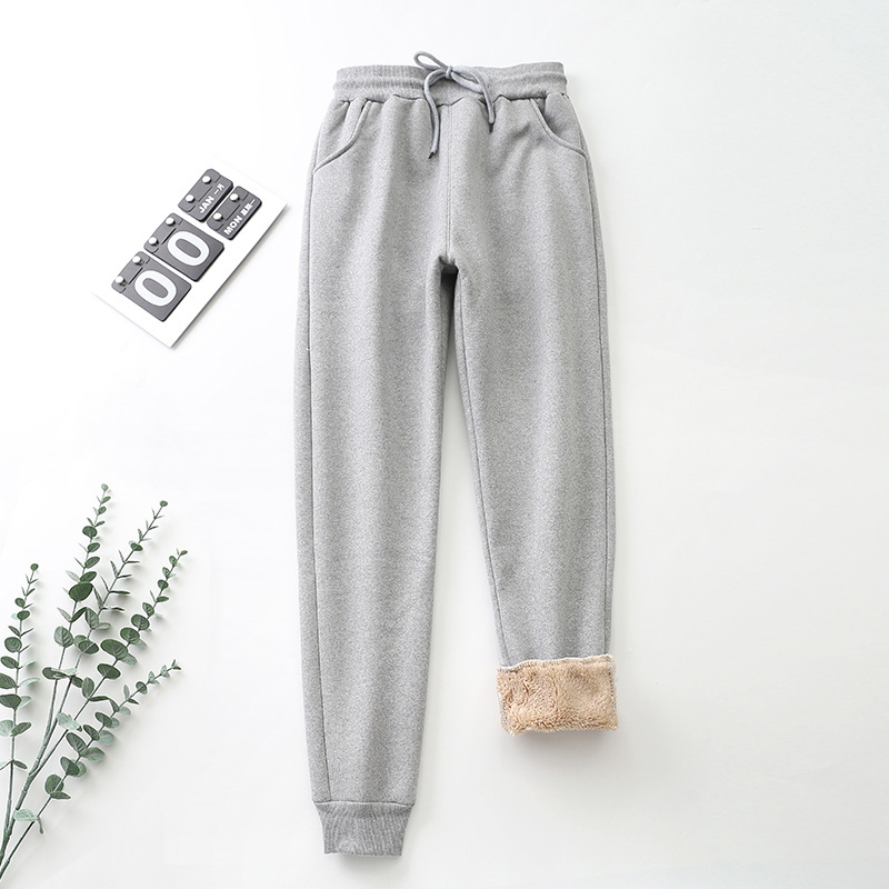 Picture of Harbin Cotton Trousers Fleece-Lined Women's Lamb Fleece Thickened Sweatpants Autumn and Winter Outer Wear Loose Leg Small Casual Cotton Pants