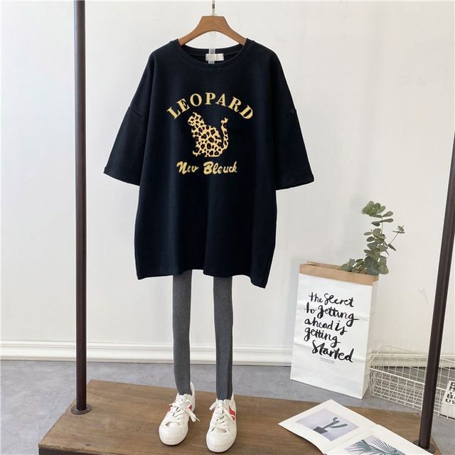 Picture of Pregnant Women's Summer Top T-shirt Mid-length Pure Cotton Short-sleeved Pregnant Women's T-shirt Loose plus size Korean Fashionable Base Shirt for Summer