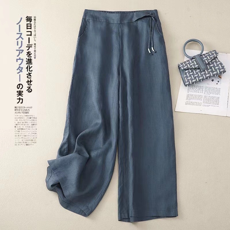 Cotton and Linen Wide-leg Pants New Chinese Artistic Women's Spring and Summer Retro Loose Wide-leg Pants High Waist Dagging Casual Pants