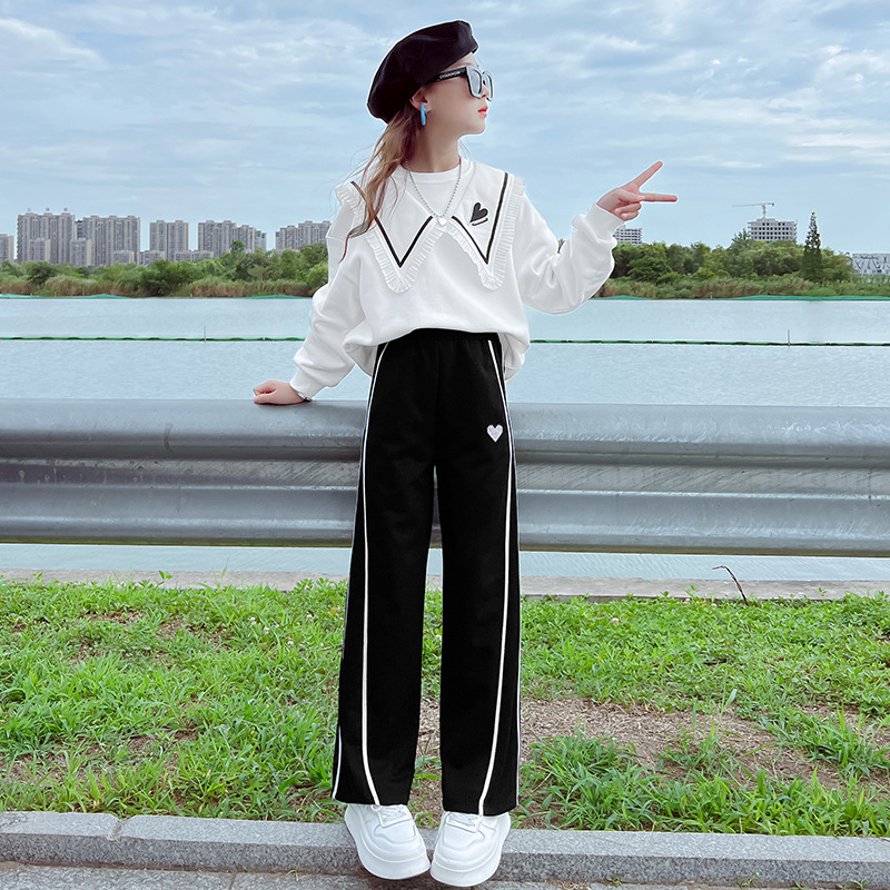 Girls' suit Spring and Autumn 2025 New Style Western Style Sportswear suit Girls' Children's Casual Wide Leg Pants Two-piece Set