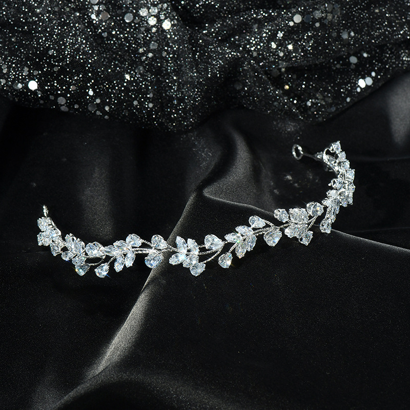 Picture of Korean Style Exquisite Crystal Hair Accessories Bridal Crown Wedding Headband Princess Prom Headdress Tassel Headband Accessories