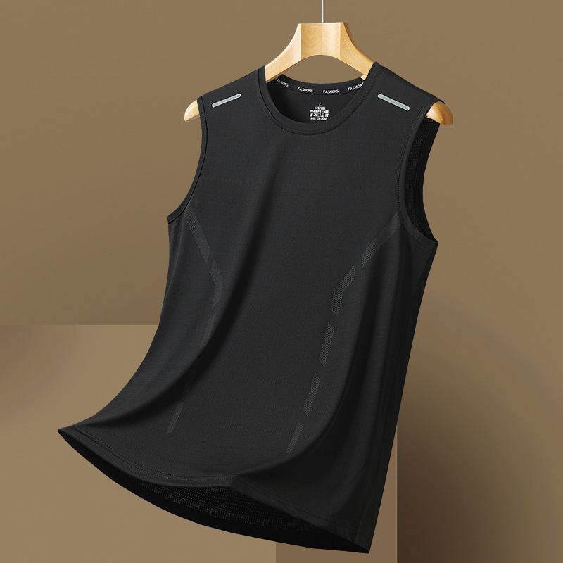 Summer Thin Sleeveless T-Shirt Men's Vest Loose Quick-Drying Running Sports Top Breathable