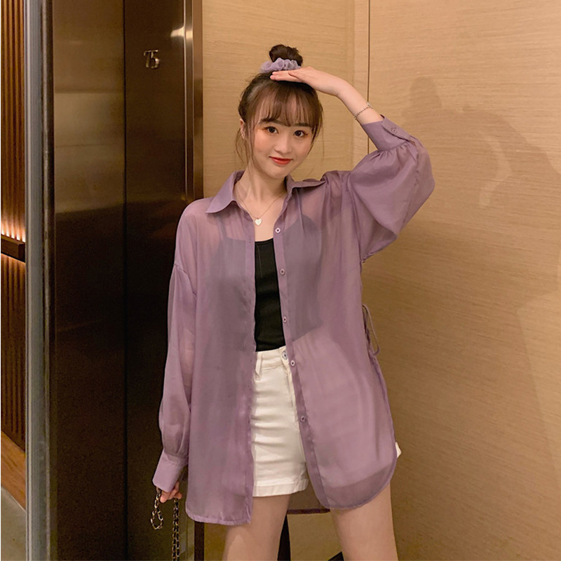 Picture of Summer Korean Style Loose Long-Sleeved Cardigan Outwear Blouse Southeast Asian Women's Solid Color Thin Windbreaker Sun Protection Clothing for Women