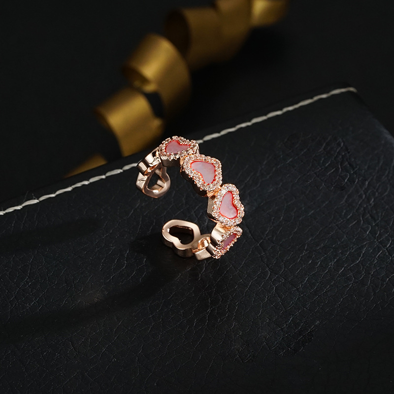 New Love Natural Pink Mother-Of-Pearl Heart-Shaped Ring Simple Fashion High-End Open Adjustable Ring Wholesale
