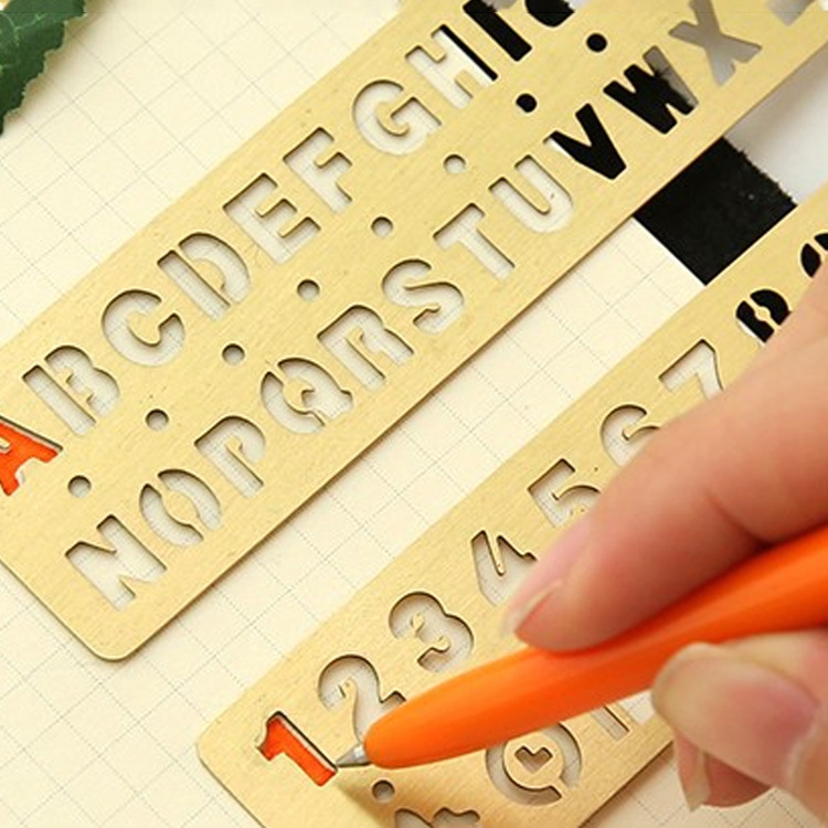 Picture of Metal Bookmark Measuring Drawing Ruler Primary School Students Hollow Bookmark Multifunctional Alphanumeric Template Ruler