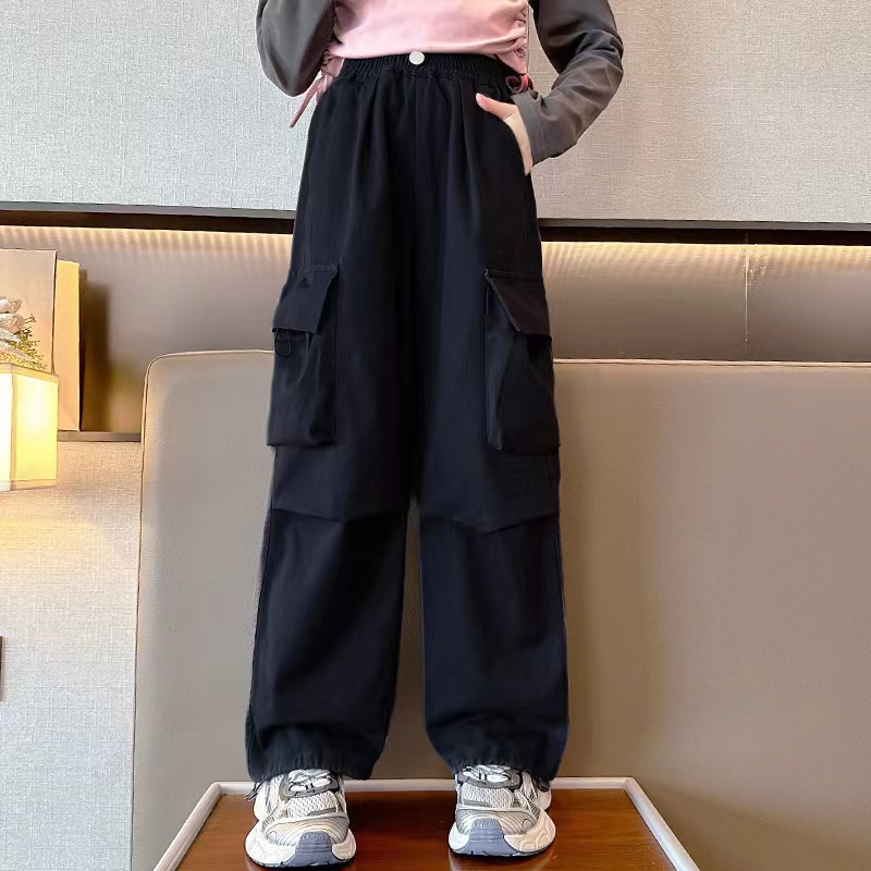 Picture of Girls' Overalls 2024 Autumn Handsome Pants Children's Western-style Pocket Casual Pants Large Children's Loose Pants