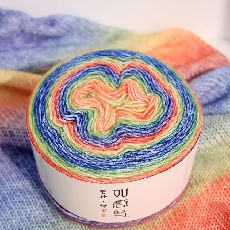 Ruyi bird cloud makeup, dream spray wool yarn, seven-star blanket, crochet, hand-woven, gradient, hat, vest, woolen ball