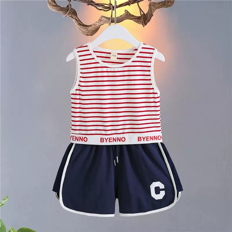 Girls' Summer Two-piece Set Fashion Casual Style suit Student Girls' Summer New Sports Style Vest Two-piece Set