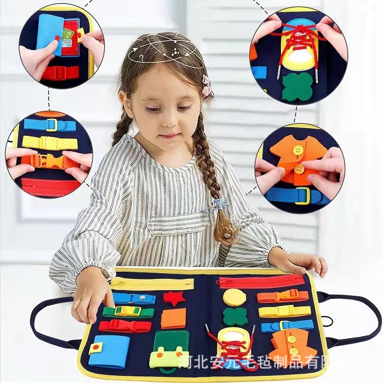Children's Learning Board wholesale early education toys life common sense dress tie shoelace felt bag children's felt busy board
