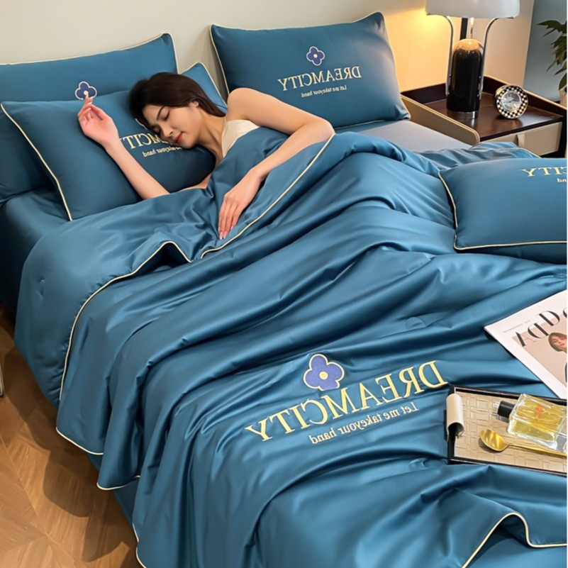 Picture of Class a Light Luxury Washed Ice Silk Summer Quilt Four-Piece Set Air-Conditioned Quilt Embroidered Summer Cool Quilt Three-Piece Set Summer Thin Quilt Ins