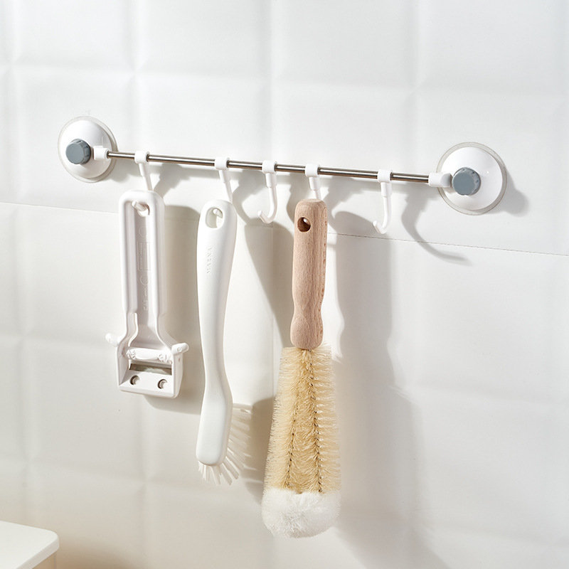 Japanese-style Non-perforated Kitchen Hook Seamless Hanging Rod Wall-mounted Kitchen Supplies Hanger Nail-free Storage Moveable Hook
