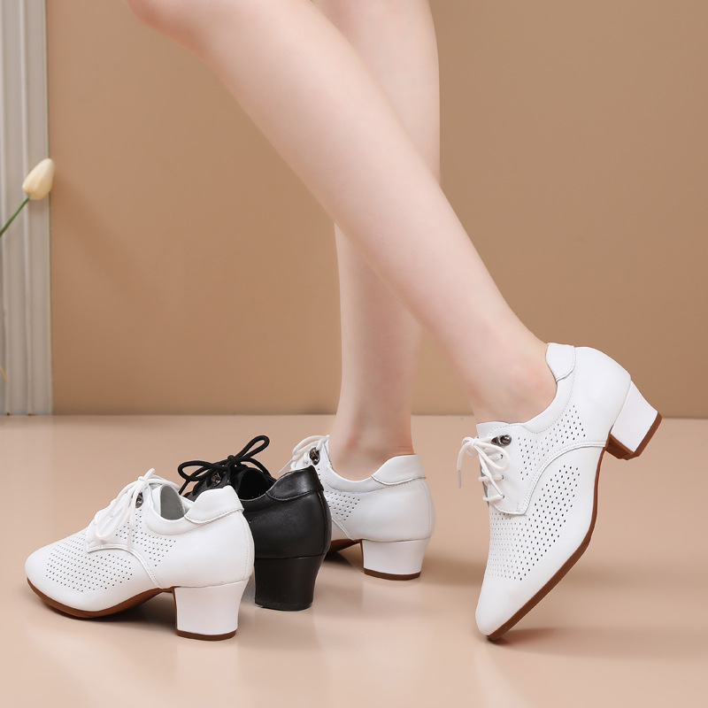 New Style Women's High Heeled Square Dance Double Ballroom Dance Shoes Soft Sole White Summer Dance Shoes
