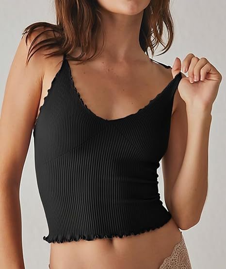 Picture of 2025 Women's Camisole V Neck Sleeveless Vest with Ruffled Sexy Navel Slim Camisole