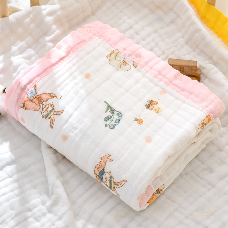Picture of Gauze Bath Towel Spring New Wide Side Increase Baby Blanket Newborn Six-Layer Cartoon Printed Gauze Cushion