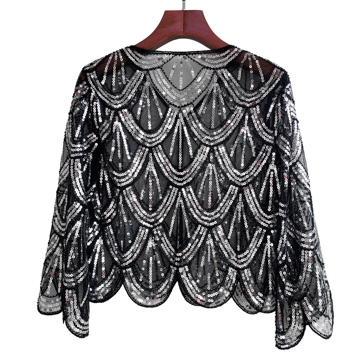 Picture of Cross-border 1920s mesh dress shawl European and American party banquet sequin jacket short mid-sleeve with Amazon