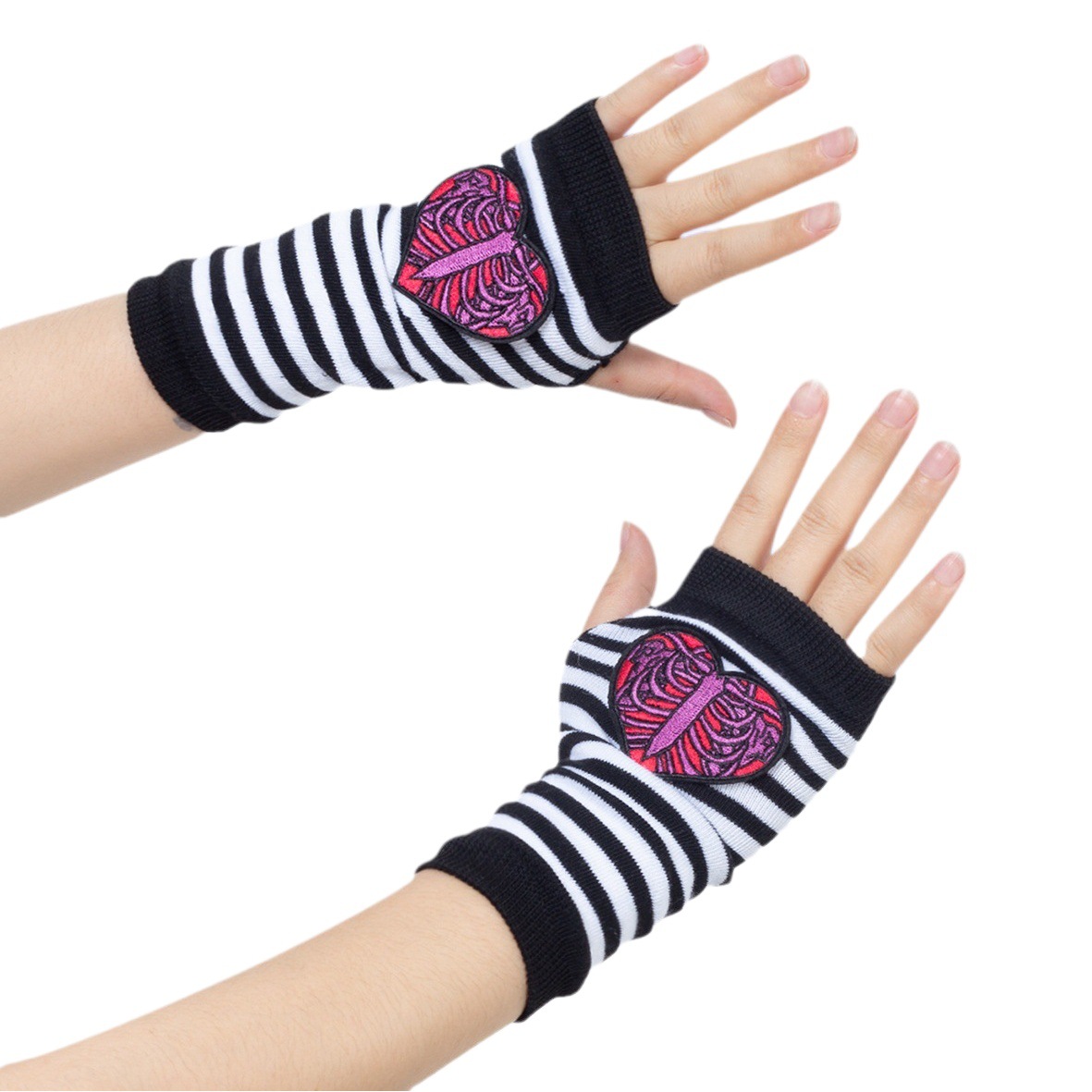 Dark Skull punk dark Harajuku striped fingerless sleeve jk hand sleeve hot girl soft girl cross-border wholesale men and women