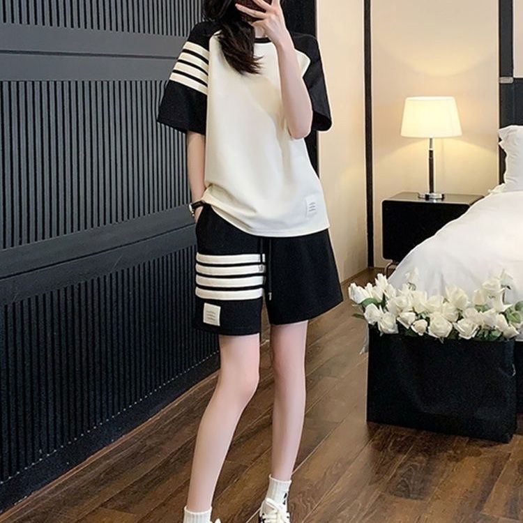 Wholesale Stitching Short Sleeve Shorts suit Women Summer 2023 New Loose Stylish Fashion Casual Sports Two-Piece Set