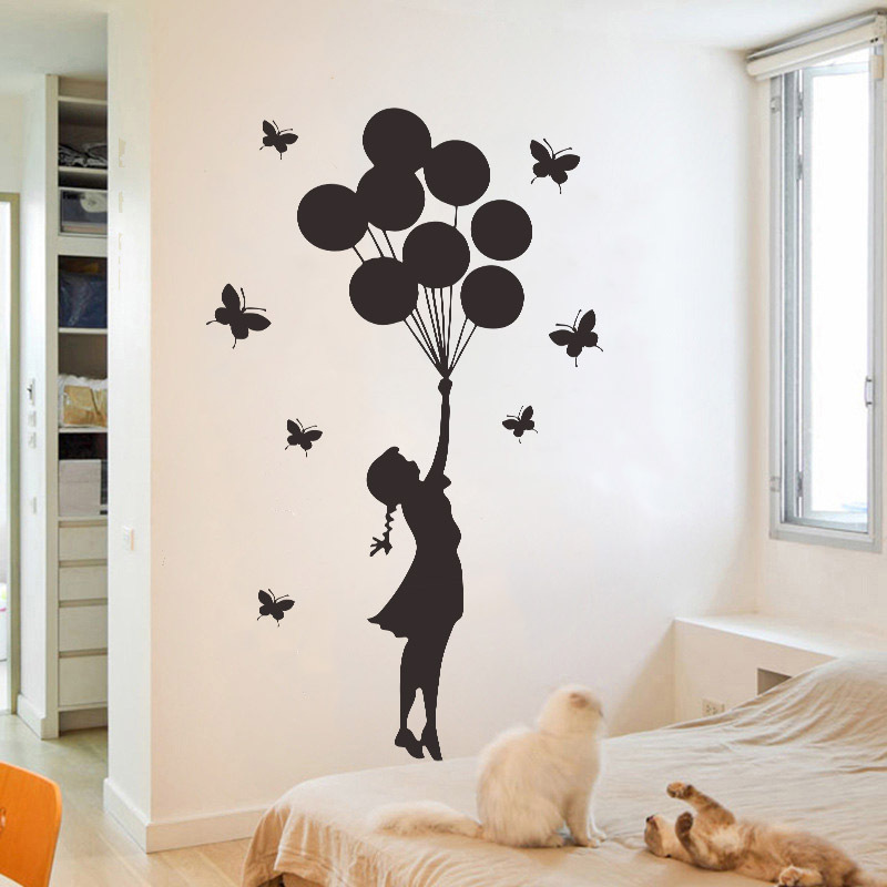 Picture of Butterfly Balloon Girl Generation carved wall stickers living room bedroom children's room background decoration creative wall stickers FX2025