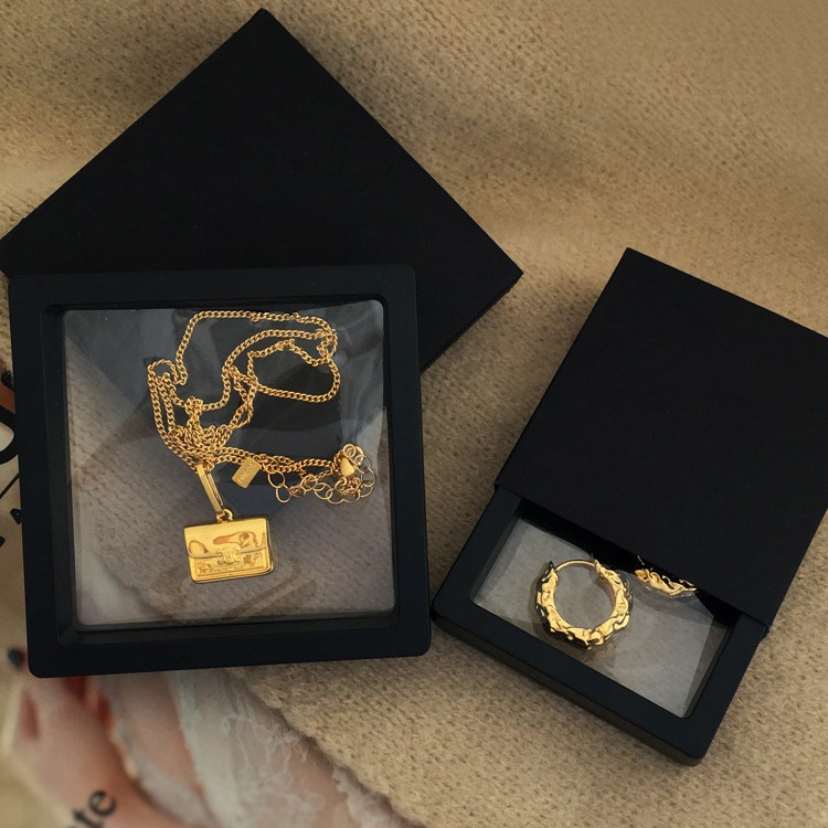 Simple Square Transparent Storage Box Head Rope Ring Necklace Earrings Jewelry Box Plastic Box Hanging Jewelry Box T261