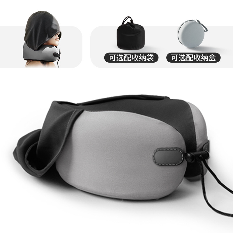 Picture of U-shaped Pillow Neck Protection Hooded Travel Portable Aircraft Neck Protection Memory Foam Travel Pillow Collectable Folding U-shaped Cross-border