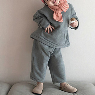 Picture of 23 Winter Wear Korean Style Children's Wear New Arrival suit Korean Style Simple Cute Big Pocket fleece-lined Casual Two-Piece Set for Boys and Girls