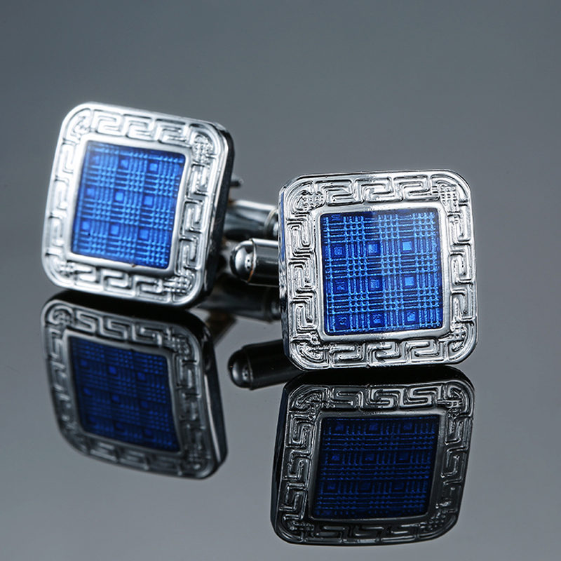 Picture of Glamour Jewelry Men's French Shirt Cufflinks Wholesale Blue Series Enamel Crystal Vintage Pattern Cufflinks