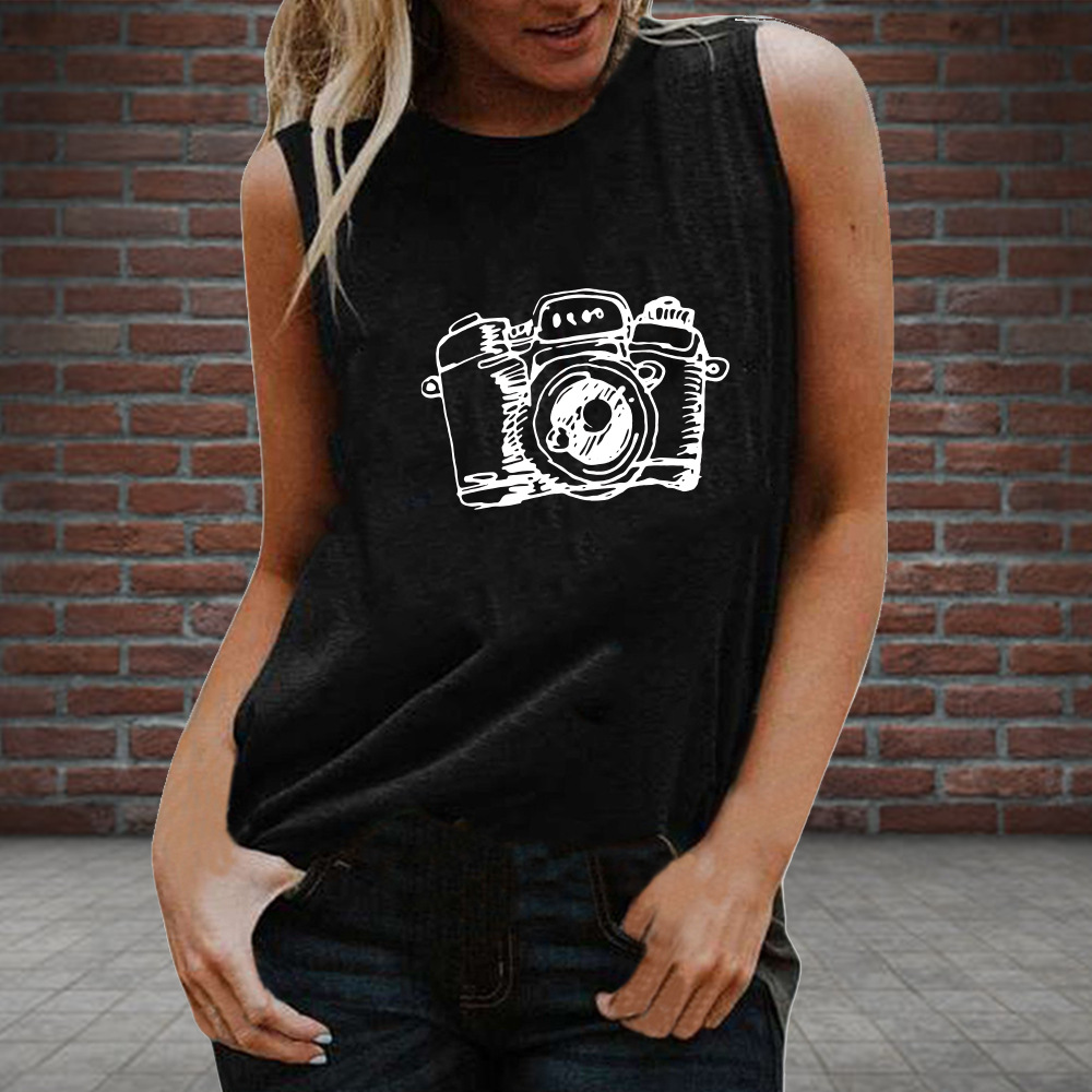 Spring 2020 Cross-border New Retro Camera Print Pattern Women's T-shirt Sleeveless Vest 39
