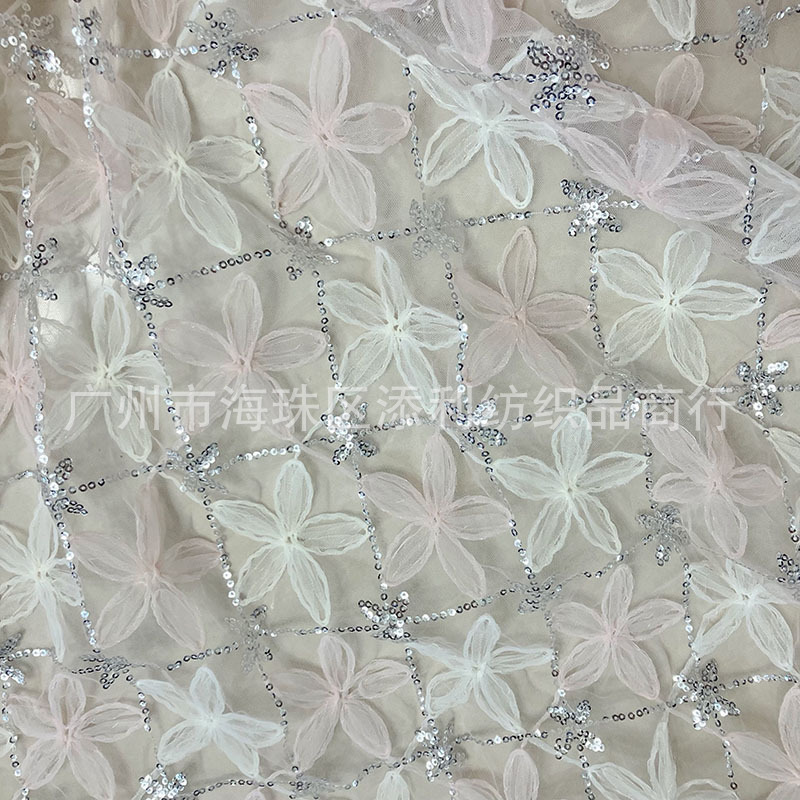 Picture of High-quality Mesh Plate with Multi-color Lolita Sequin Checkered Embroider Dress Kidsren's Clothing Decorative Fabric