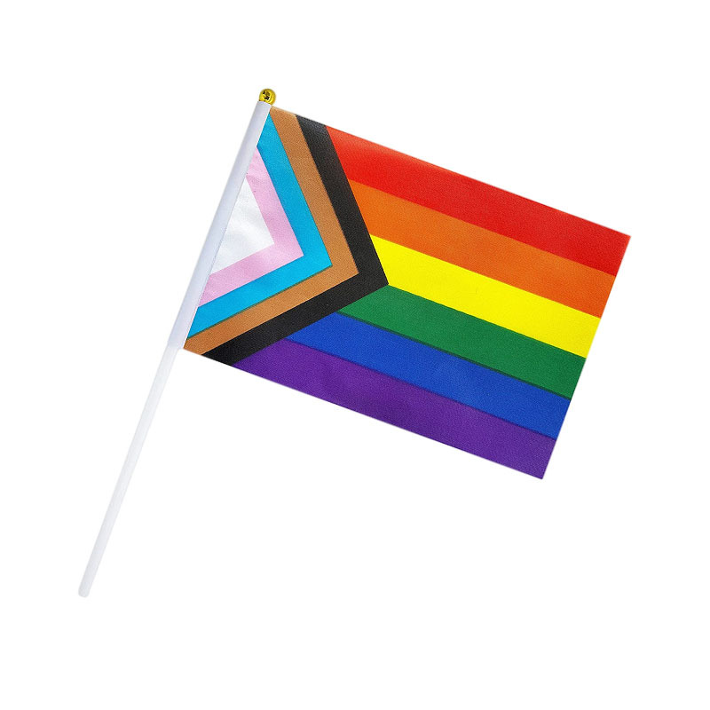 14*21cm comprehensive rainbow hand flag triangle rainbow flag No. 8 with pole