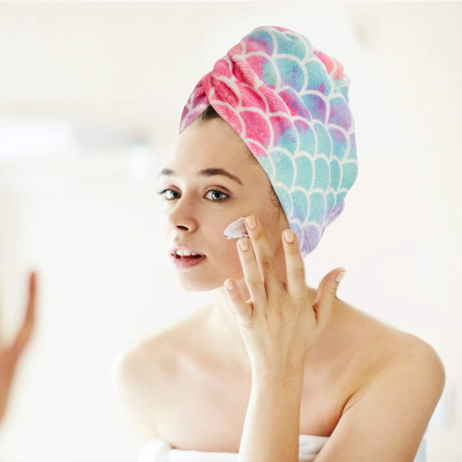 Mermaid Printing Logo Hood Dry Hair Cap Fish Scale Printing Dry Hair Cap Microfiber Dry Hair Towel