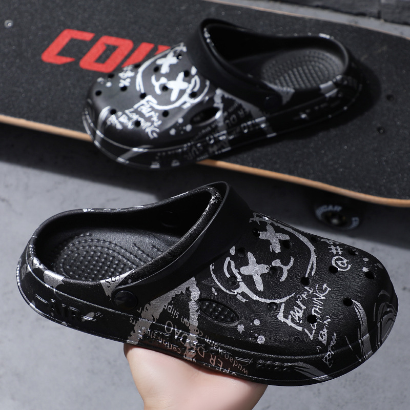 Croc Shoes Men's 2025 Summer Cross-Border Soft-Soled Outer Wear Non-Slip Half-Cap Toe Indoor Thick-Soled Couple Beach Sandals and Slippers