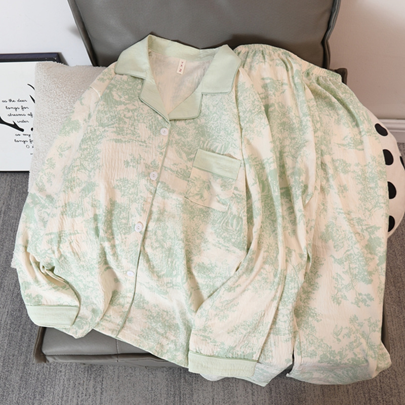 Picture of Online Celebrity Live Dopamine Color Striped Long Sleeve Pajamas Women's Loose Bubble Wrinkle Cute Cross-border suit Foreign Trade