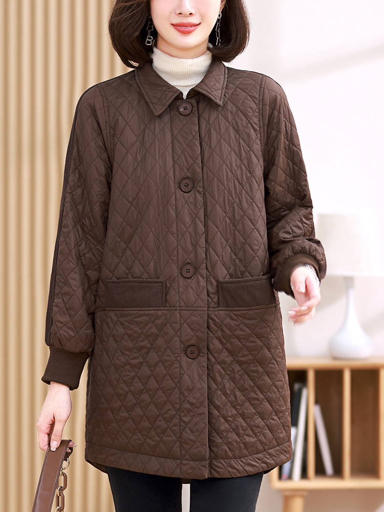 Middle-aged fat mother autumn and winter light down cotton-padded jacket new middle-aged and old women spring and autumn plus fat plus size windbreaker coat