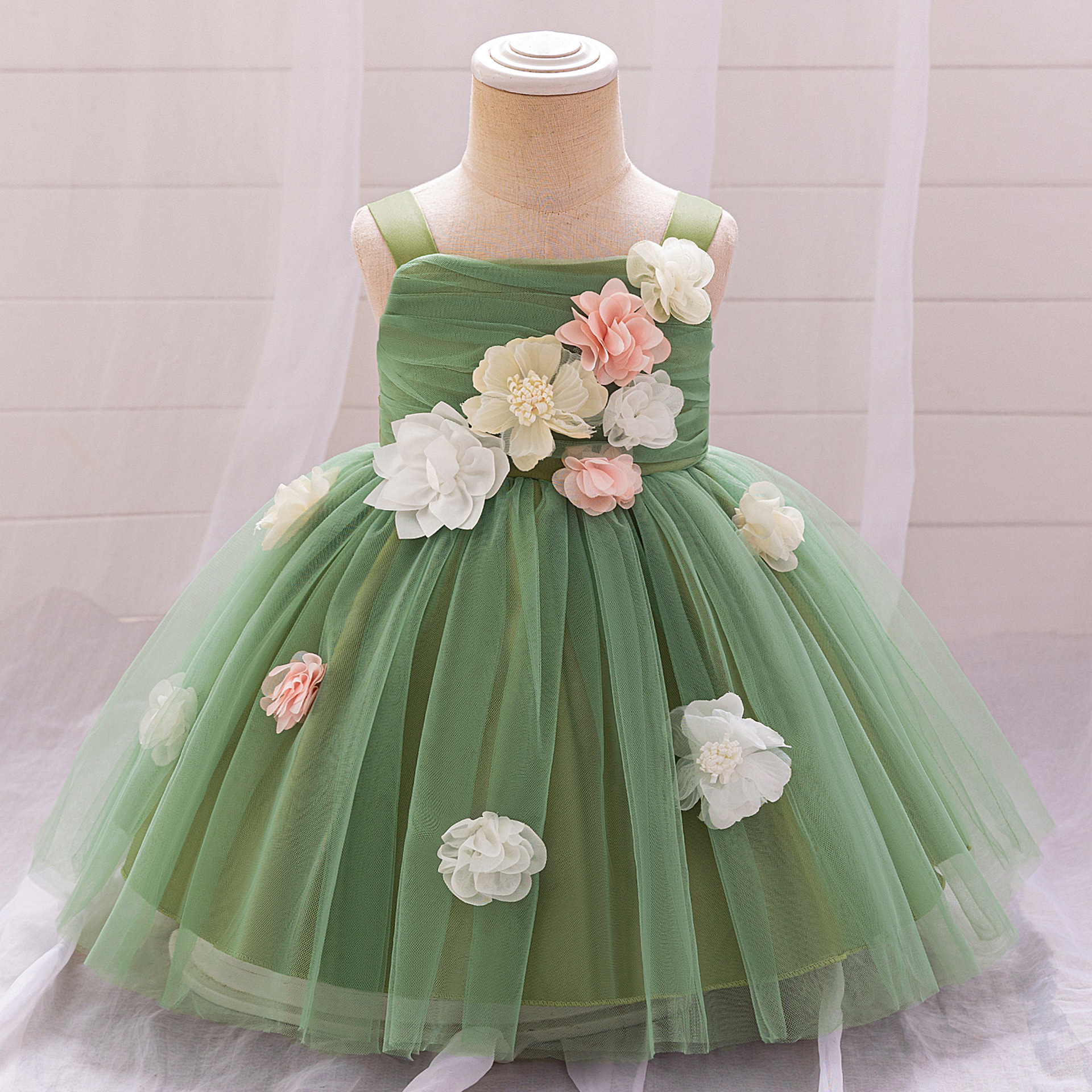 2024 New Girls Princess Dress Children's Dress Birthday Party Dress Flower Children's dress Mesh Elf Dress
