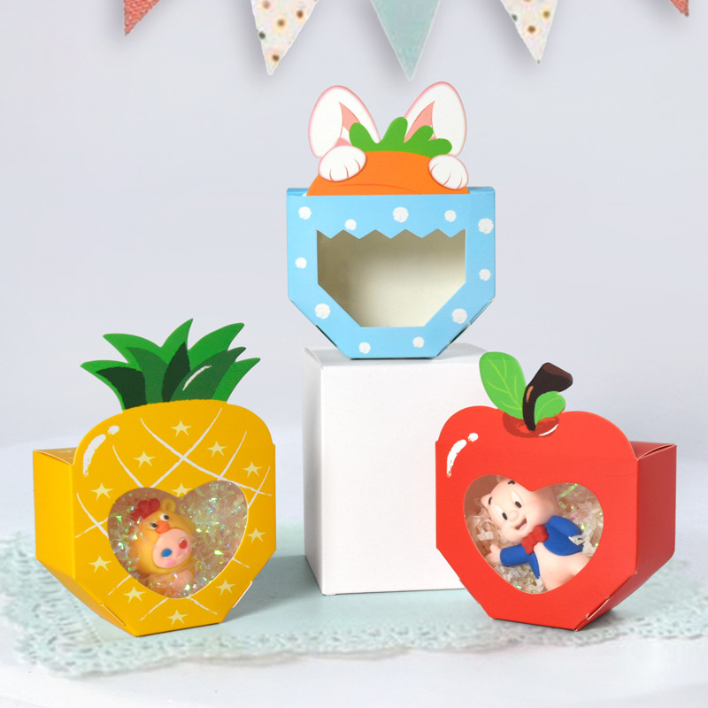Creative party carton rabbit cartoon transparent visual candy box diy folding color gift small box 10/bag
