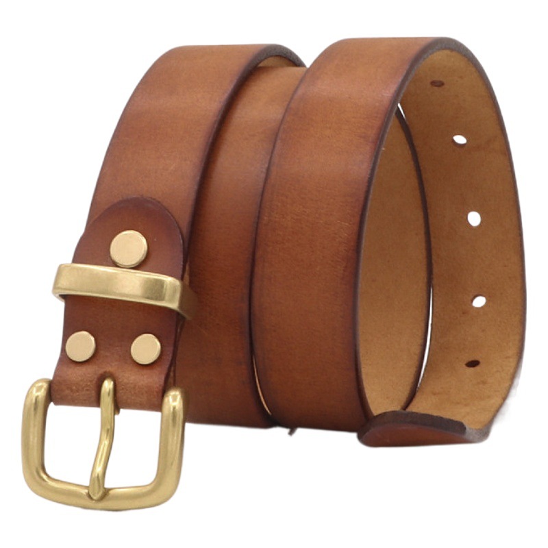 Pure Brass Japanese Buckle Retro American Style Top Layer Pure Cowhide Color-polished Old Copper Buckle Women's Jeans All-match Belt