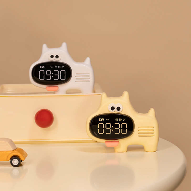 Cartoon big nose dog alarm clock USB multi-function small program children bedside snooze alarm clock for students