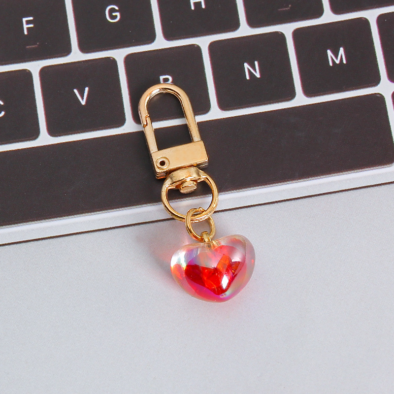Picture of ins style AB color love beads keychain pendant diamond-shaped cut hanging hole door buckle girl's heart bag bag hanging jewelry