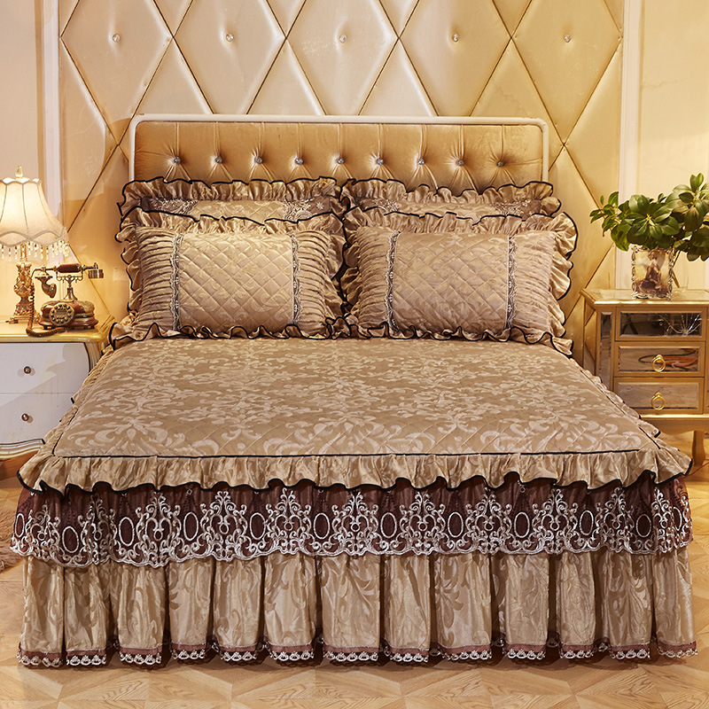European Style Quilted Thickened Bed Skirt Lace Bedspread Single Piece 1.8 m 1.5 Velvet Warm Simmons Non-Slip Pad Cover