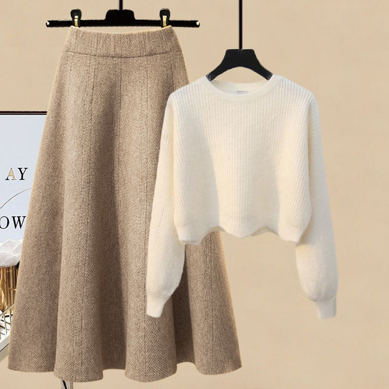 plus size Women's Autumn and Winter suit Women's 2024 New Fashion Design Sense Knitted Sweater Skirt Two-Piece Set Trendy