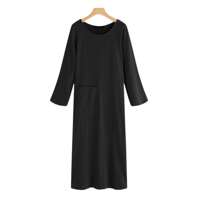 Cross-border Spring and Autumn Cotton and Linen dress Mid-length Artistic Retro Long-sleeved Japanese Mori Women's plus size Dress Trend