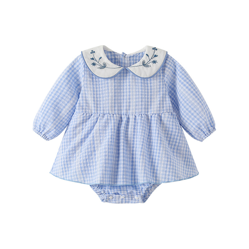 Picture of Autumn Jumpsuit Category a 2025 New Infant Girl Baby Skirt Doll Collar Embroidered Plaid Crawling Suit