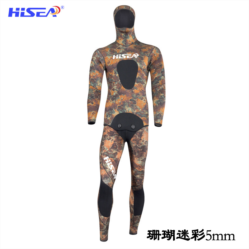 Picture of 5mm Thickeneded Split Wetsuit Men's Free Diving Camouflage Fishing Suit Warm Camouflage Deep Diving Fishing Suit Winter