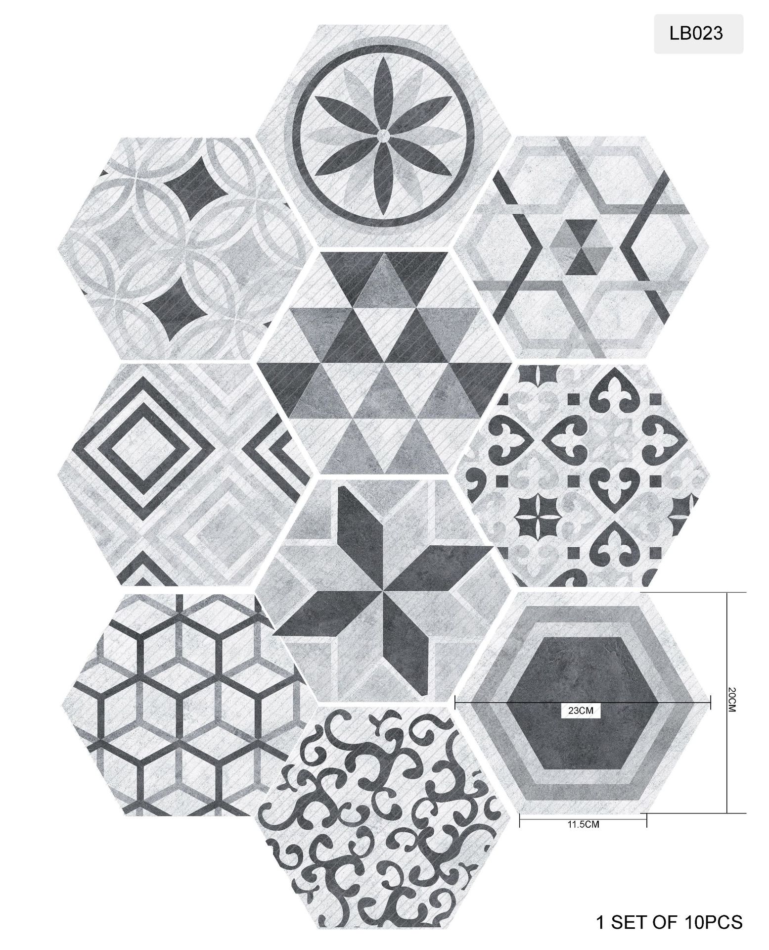 Picture of New Industrial Style Nordic Hexagon Tile Sticker Bathroom Kitchen Home Non-Slip Floor Sticker DIY Splicing Wall Sticker LB023