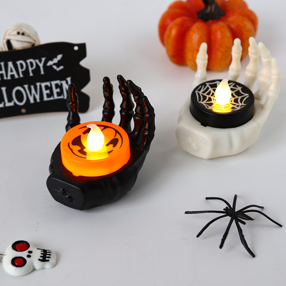 Halloween Nightlight LED Electronic Light Ghost Festival Decoration Palm Holder Candle Lamp Atmosphere Layout Props Table Set