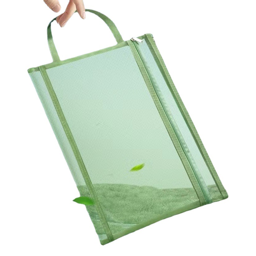 Transparent Mesh File Bag Zippered Primary School Student A4 Information Bag Satchel Test Paper Bag Double Layer Printable Logo