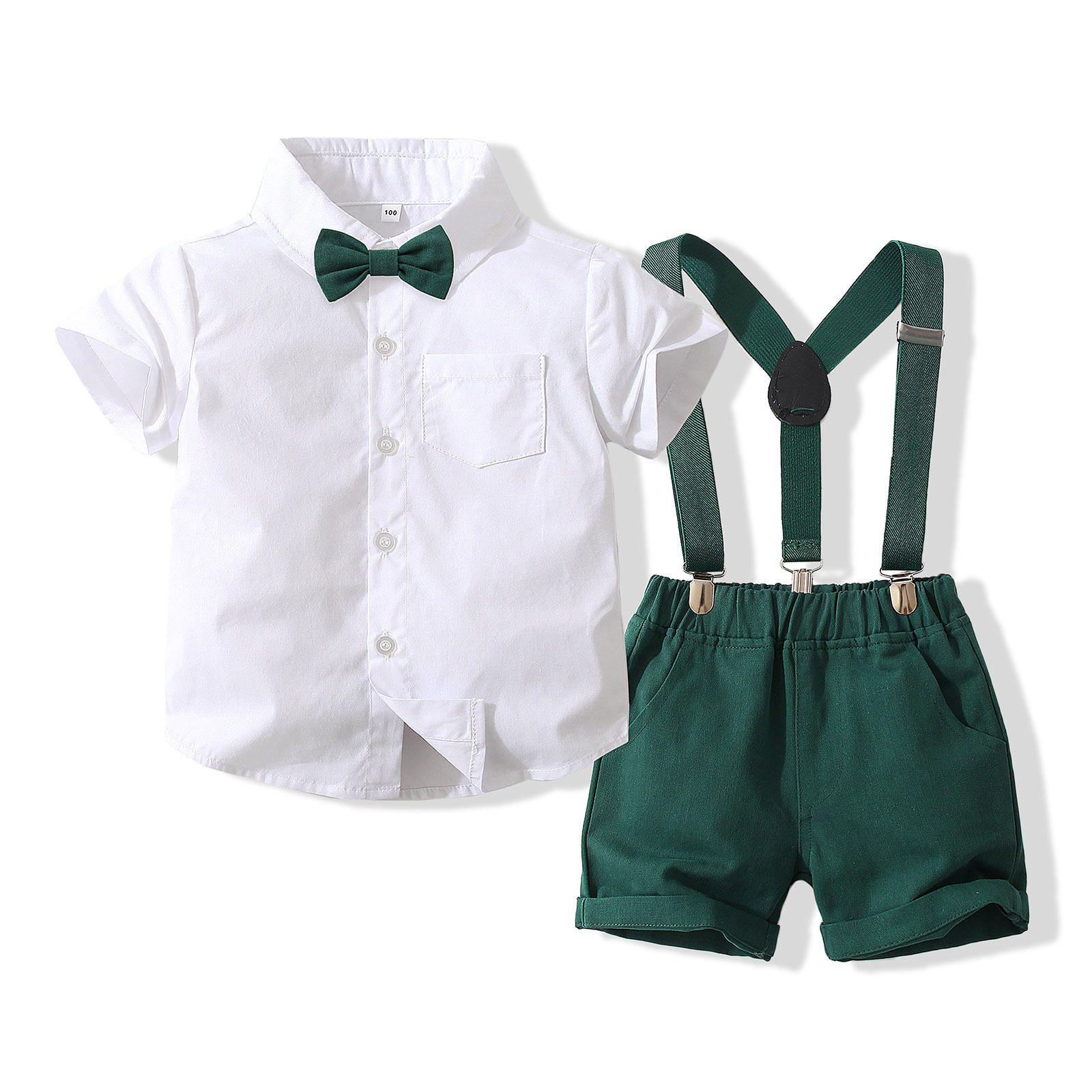 2025 Kidsren's Performance Clothing Kidsren's Clothing Summer Boys Fashion British Short-Sleeved Shirt Overalls Gentleman Suit