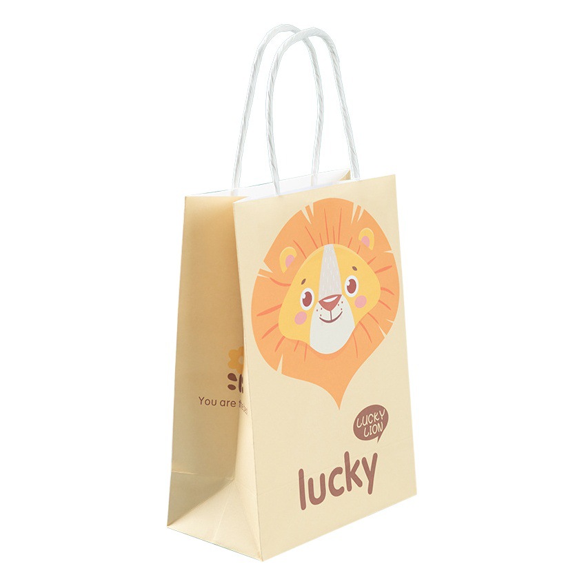 in stock Cartoon White Kraft Paper Tote Bag Children's Day Gift Packaging Gift Bag Cute Party Paper Bag
