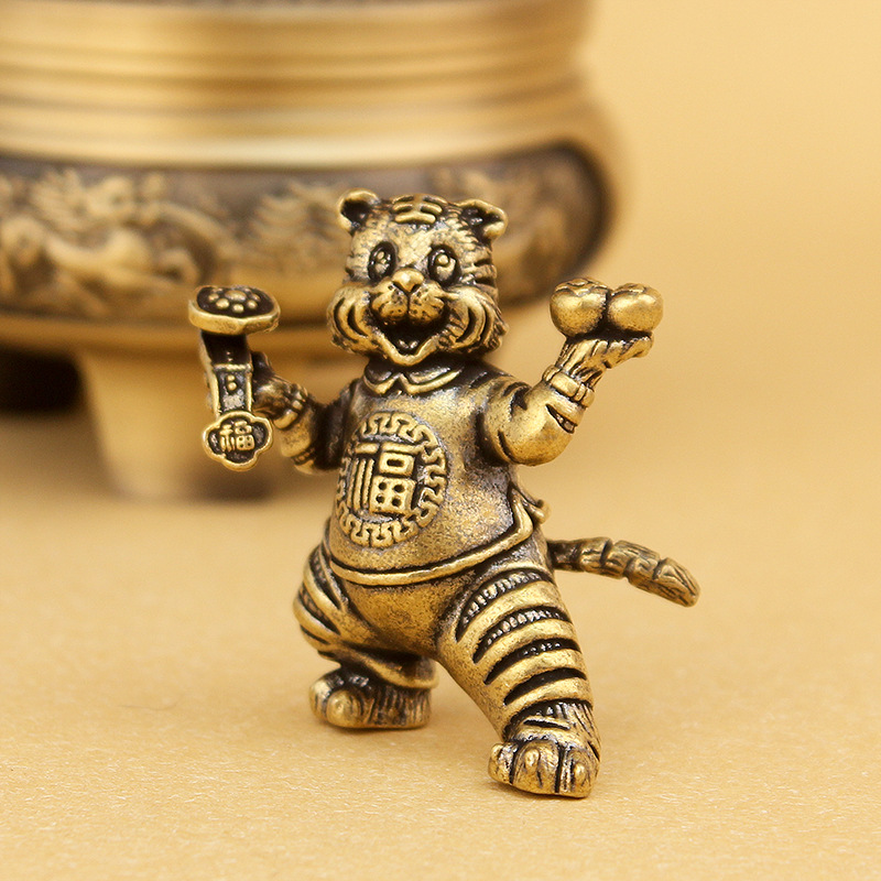 Brass Tiger Desktop Small Ornaments Persimmon Ruyi Lucky Tiger Copper Tea Pet Crafts Scenic Night Market Supply