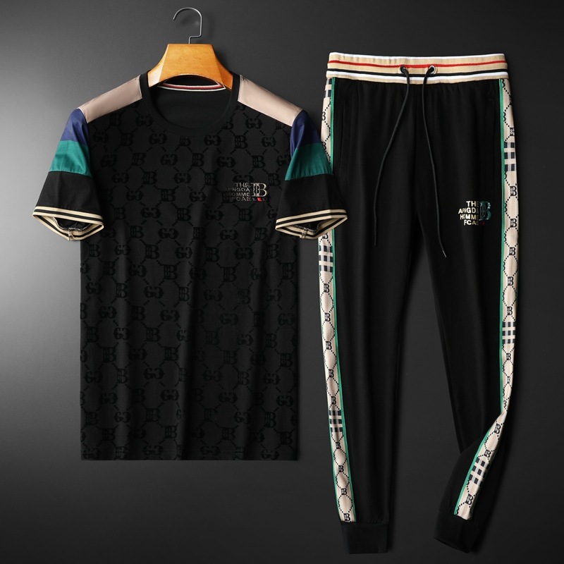 European Station leisure sports suit men's 2023 Summer printing fashion brand short-sleeved T-shirt trousers two-piece set